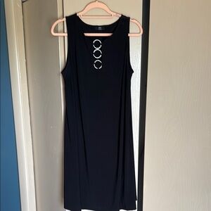 J.B.S. Black Sheath Mini Dress Scoop Neck Sleeveless w Rhinestone Details